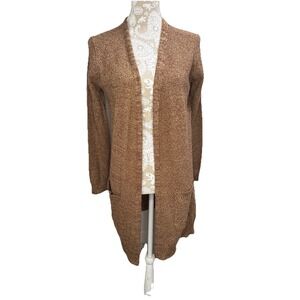 Love Ellie Small Speckled Long Open Front Cardigan Duster Beige Brown Pockets